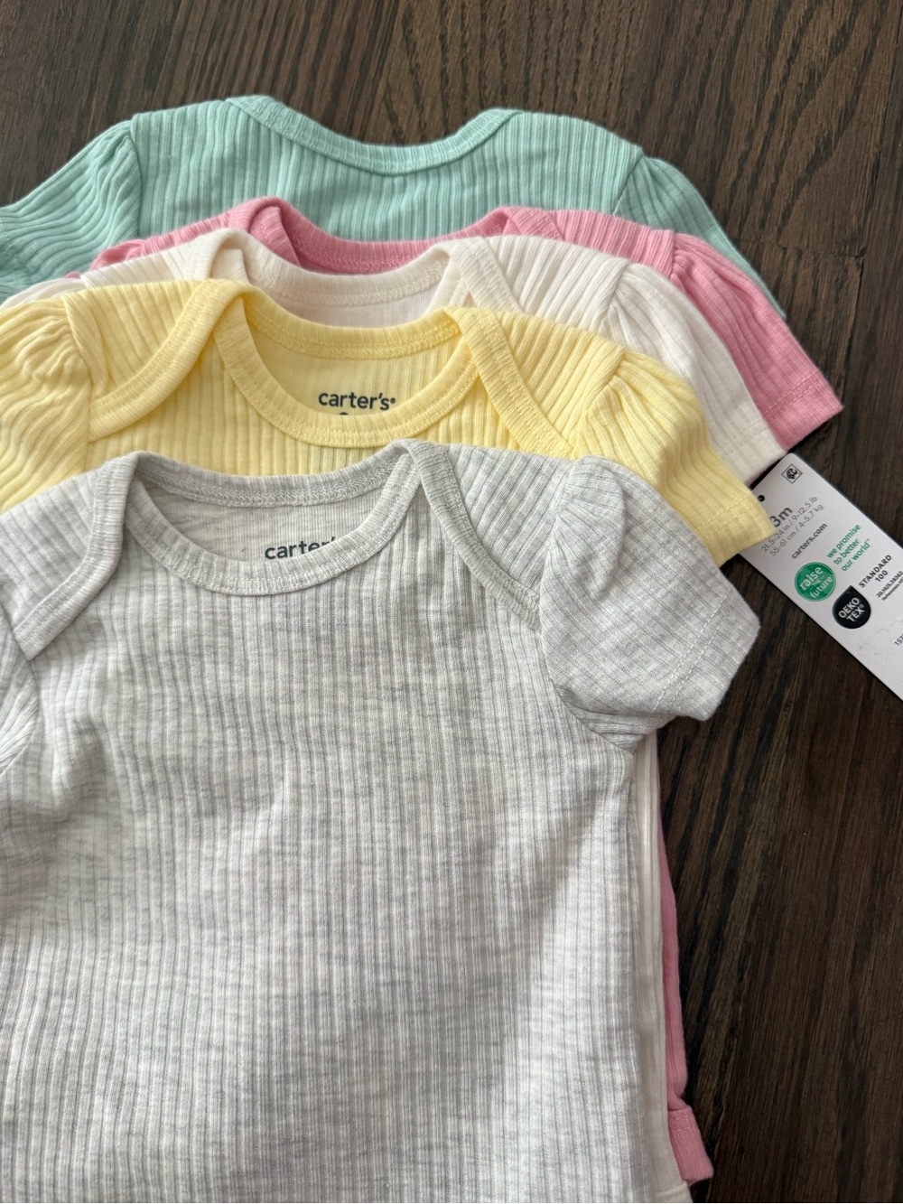 Carter's Ribbed Short-Sleeve Onesie Pack in Gray, Yellow, Pink, Mint, White